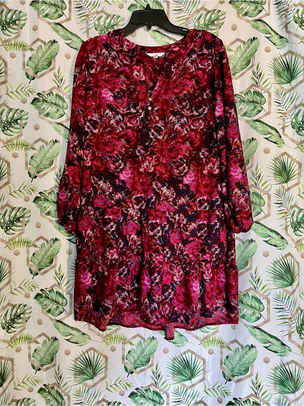 Time and Tru Pink and Black Patterned Top